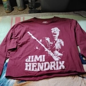 Men's XL Jimi Hendrix Maroon Long Sleeve Tee Shirt Cropped Music Band Rock